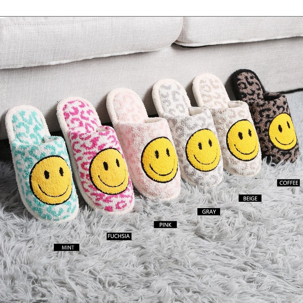 P/S Leopard/Happy Face Slippers·Leopard Slippers·Cozy/Soft Slippers·ComfyLuxe